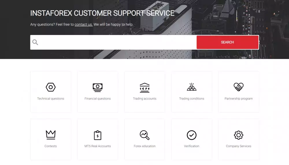 InstaForex support page